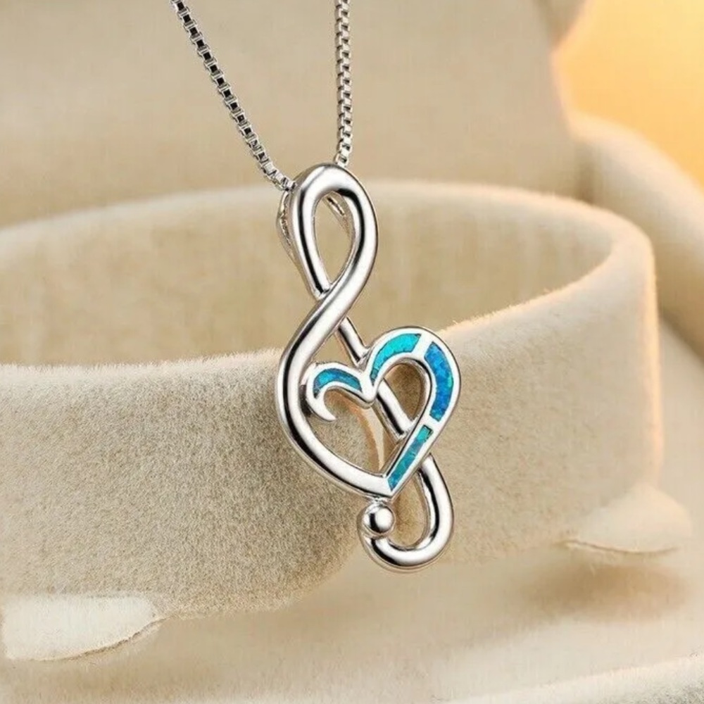 Silver blue opal necklace